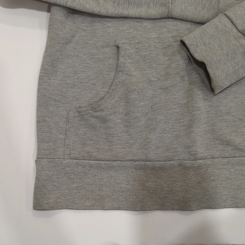 The North Face Heather Grey Hoodie Blue Logo - Women's Size Medium Classic Basic
